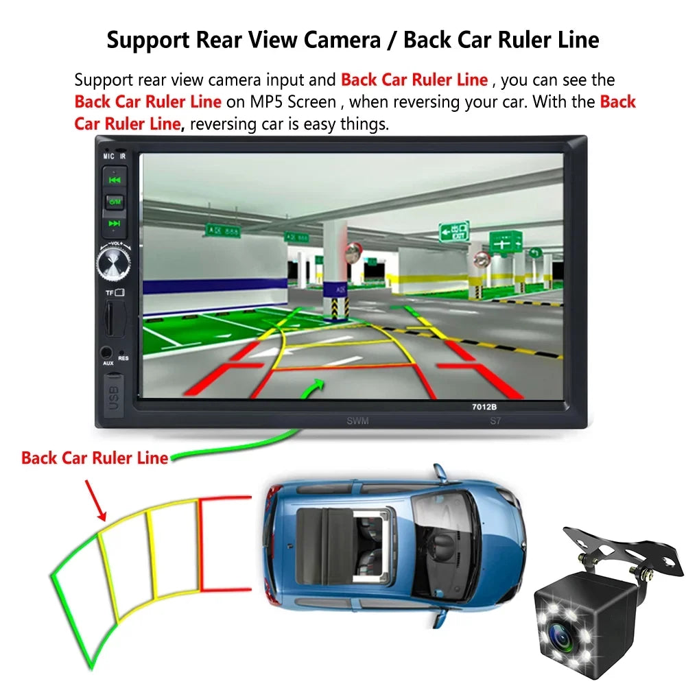 Android Touch Camera Car Radio Link(Both Screen and System) Vehicle Support Reverse IOS Stereo Mirror Din Double HD with Bluetooth MP5 7" And Car