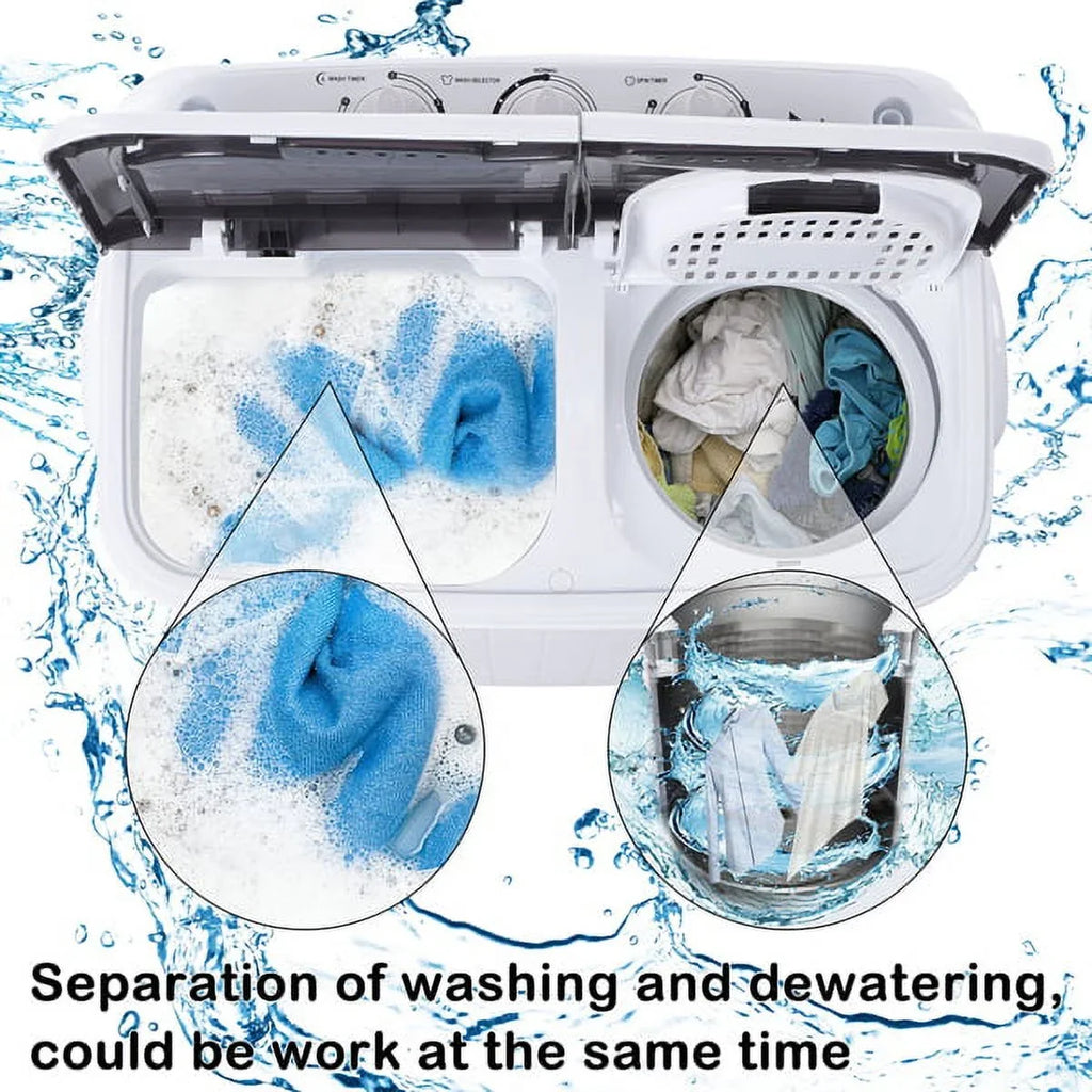 with 6.6lbs Washing SYTHERS Dorms Tub Machine 7.7lbs Spinner, Apartments Mini Pump, for Machine Washer 14.3lbs, Semi-Automatic Drain Combo Twin Washer with