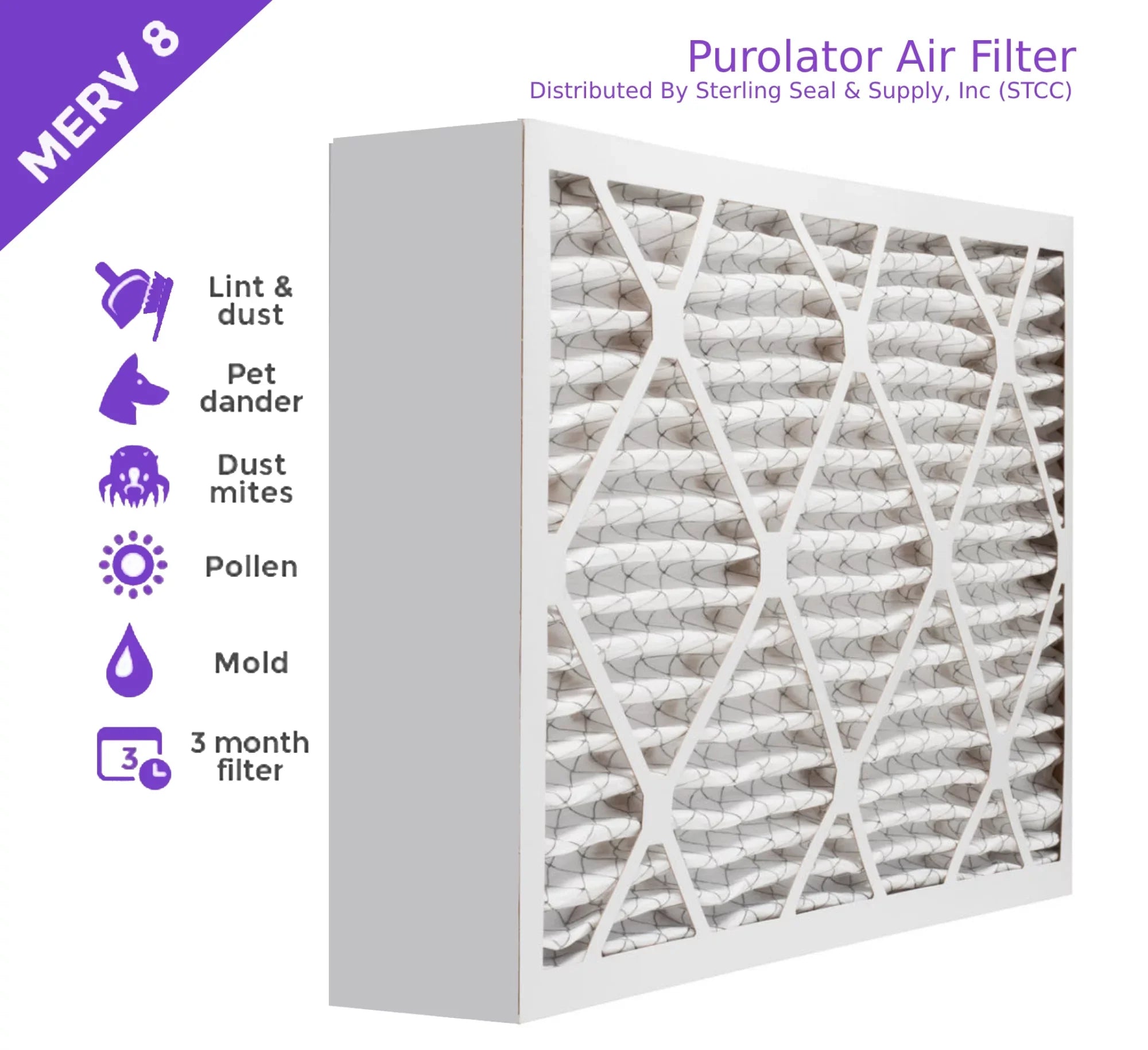 Pack) MERV Mechanical Extended 8, Filter, Purolator Surface 12x24x4, (3 DMK80 Air Pleated