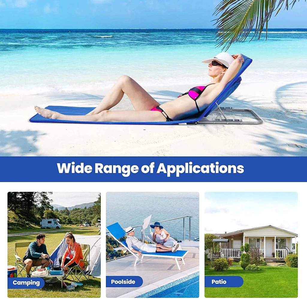 Side Adjustable Lawn 5 Chairs Folding Position Adults Chairs, Camping, Lounge with Beach for Table, Chair 2-Pack Set for Sunbathing,