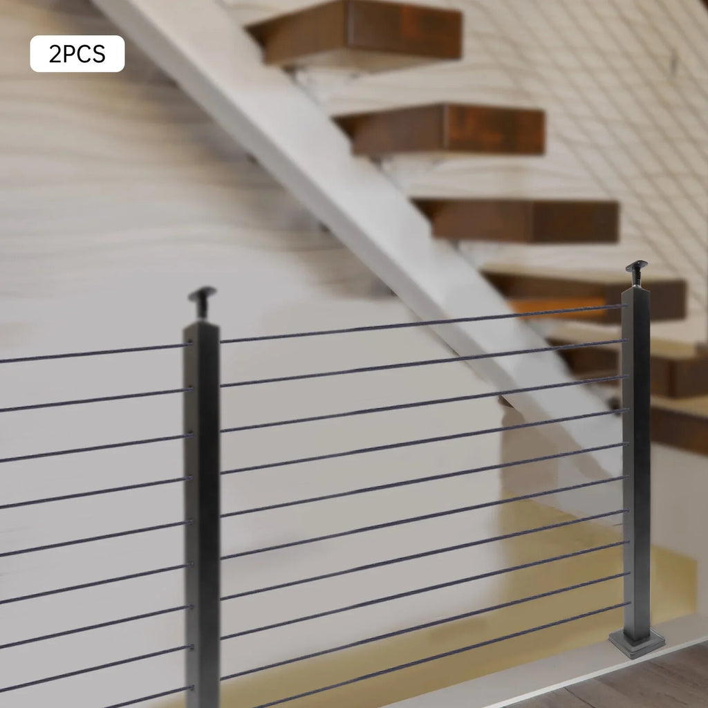 Level Cable Level 36''x2''x2'' Fence Stainless Post for Cable Square Concrete System Deck Two Post Sides Railing Railing Steel Wood Pre-Drilled