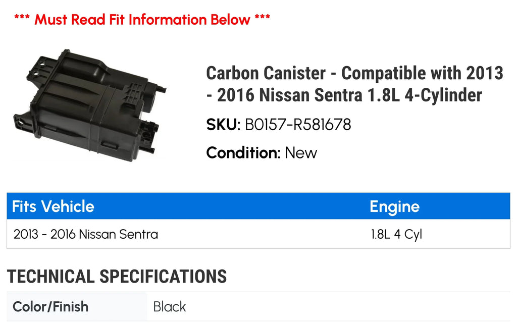 Canister Nissan Sentra Compatible - Carbon 2013 2014 with 1.8L 4-Cylinder - 2015 2016