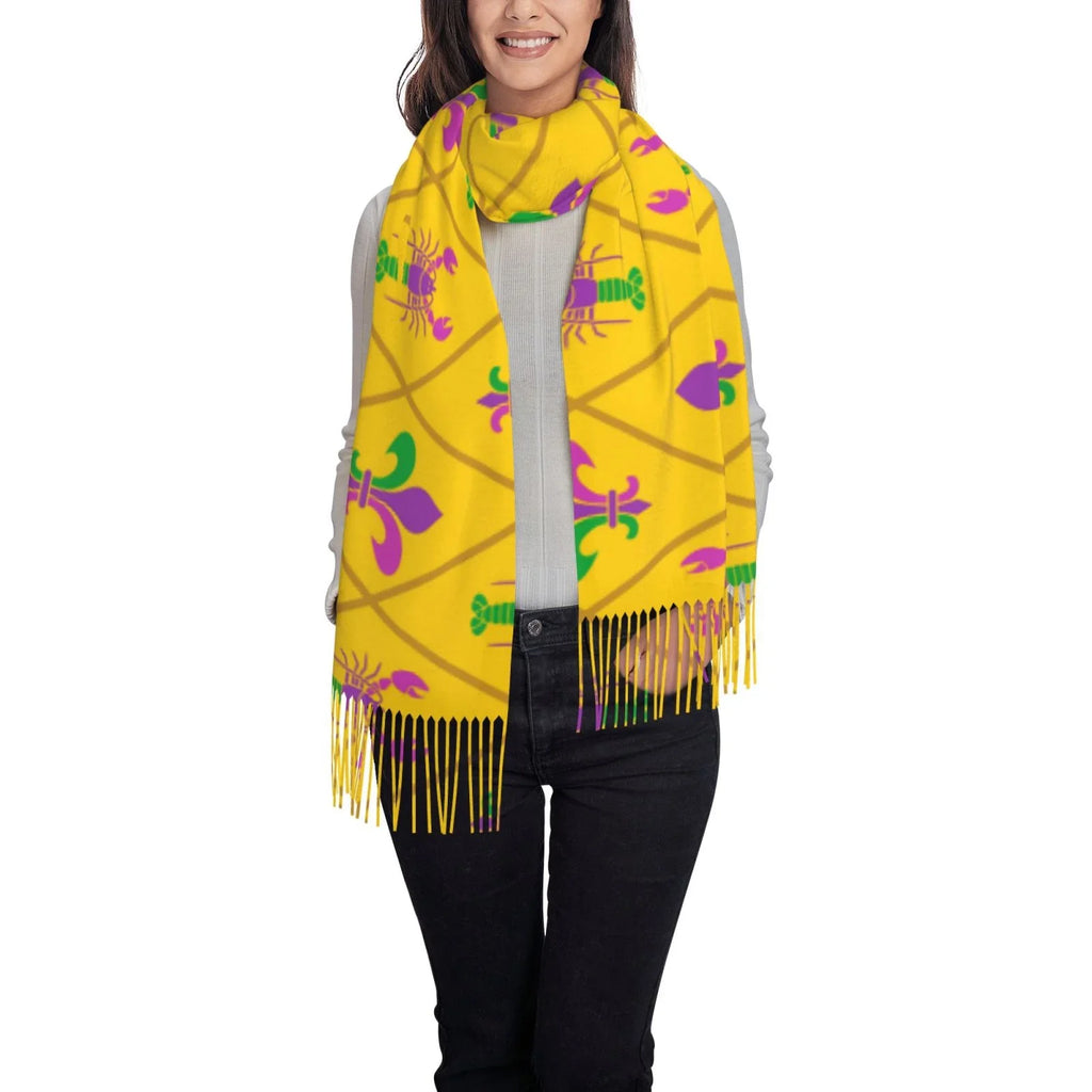 Women Fleur Gras Bingfone Crayfish Soft Mardi Cashmere and Elegant Feel Art Print Scarf Gifts- Warm lis Wrap Shawl Large Scarves Winter For de
