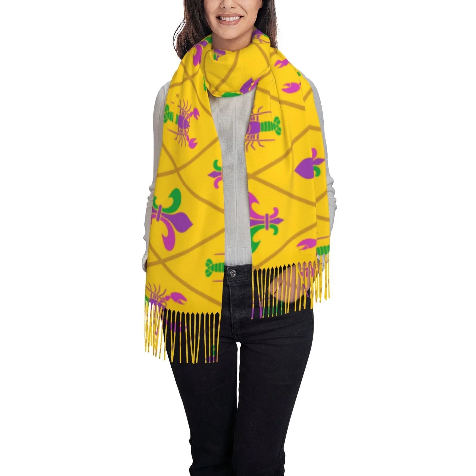 Women Fleur Gras Bingfone Crayfish Soft Mardi Cashmere and Elegant Feel Art Print Scarf Gifts- Warm lis Wrap Shawl Large Scarves Winter For de