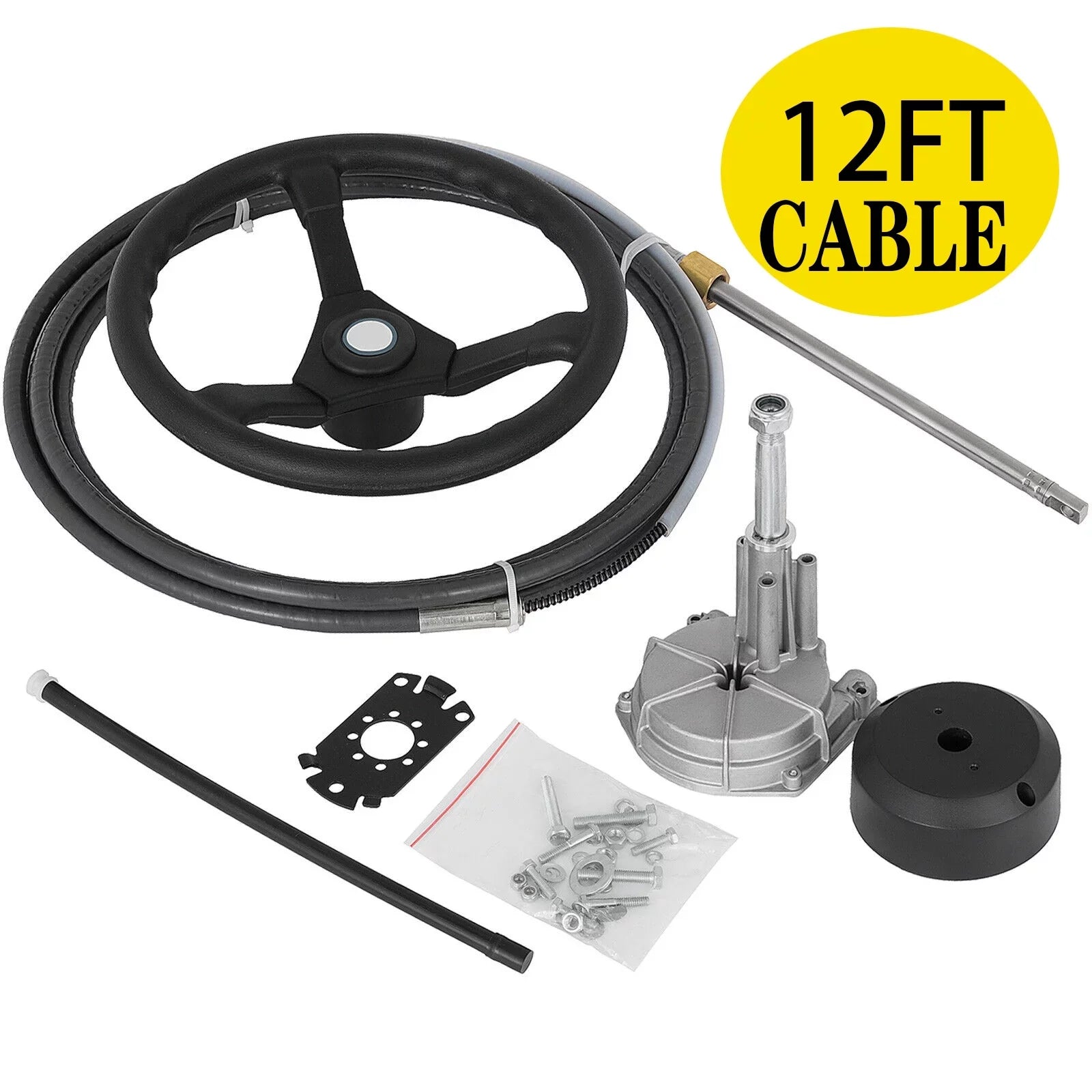 Ft. Steering with Mechanical Outboard VEVORbrand 13 Accessories Boat Wheel, In. Rotary Boat 12 Ft. Cable 12