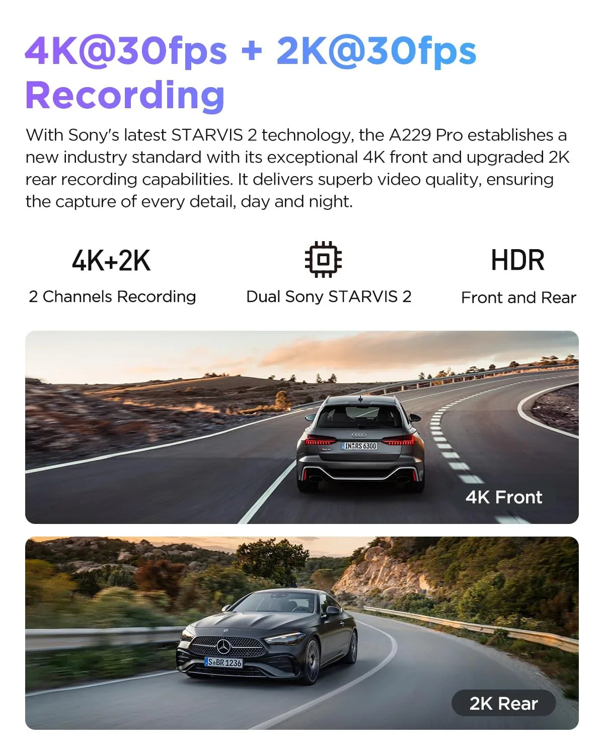 Dashcam VIOFO 2CH Front Camera 4K+2K 2 Car Pro GPS, with lb Rear 2 & STARVIS Dual IMX675 A229 IMX678