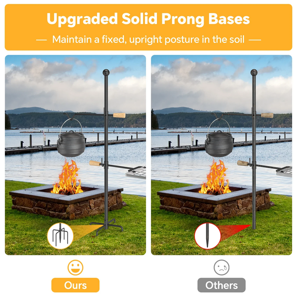 Swivel and Perfect Steel, IRONSTONE exterior Rotation - Grate Height and Grill Barbecue, Cooking Handle, Adjustable Campfire Mr - for Duty Camping Heavy