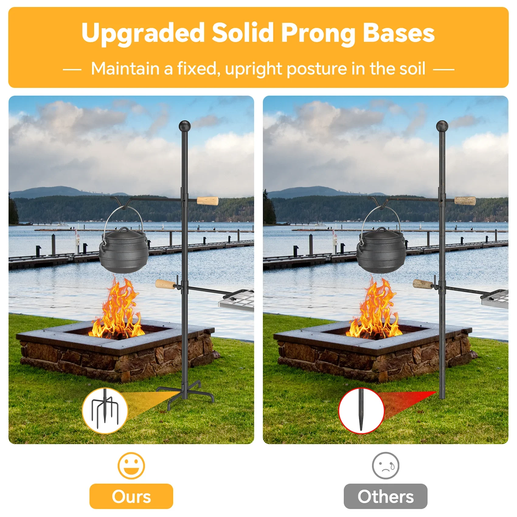 Swivel and Perfect Steel, IRONSTONE exterior Rotation - Grate Height and Grill Barbecue, Cooking Handle, Adjustable Campfire Mr - for Duty Camping Heavy
