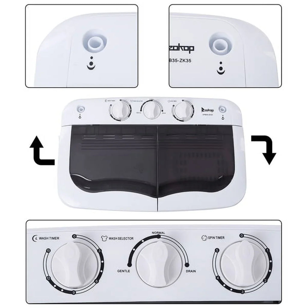 with 6.6lbs Washing SYTHERS Dorms Tub Machine 7.7lbs Spinner, Apartments Mini Pump, for Machine Washer 14.3lbs, Semi-Automatic Drain Combo Twin Washer with