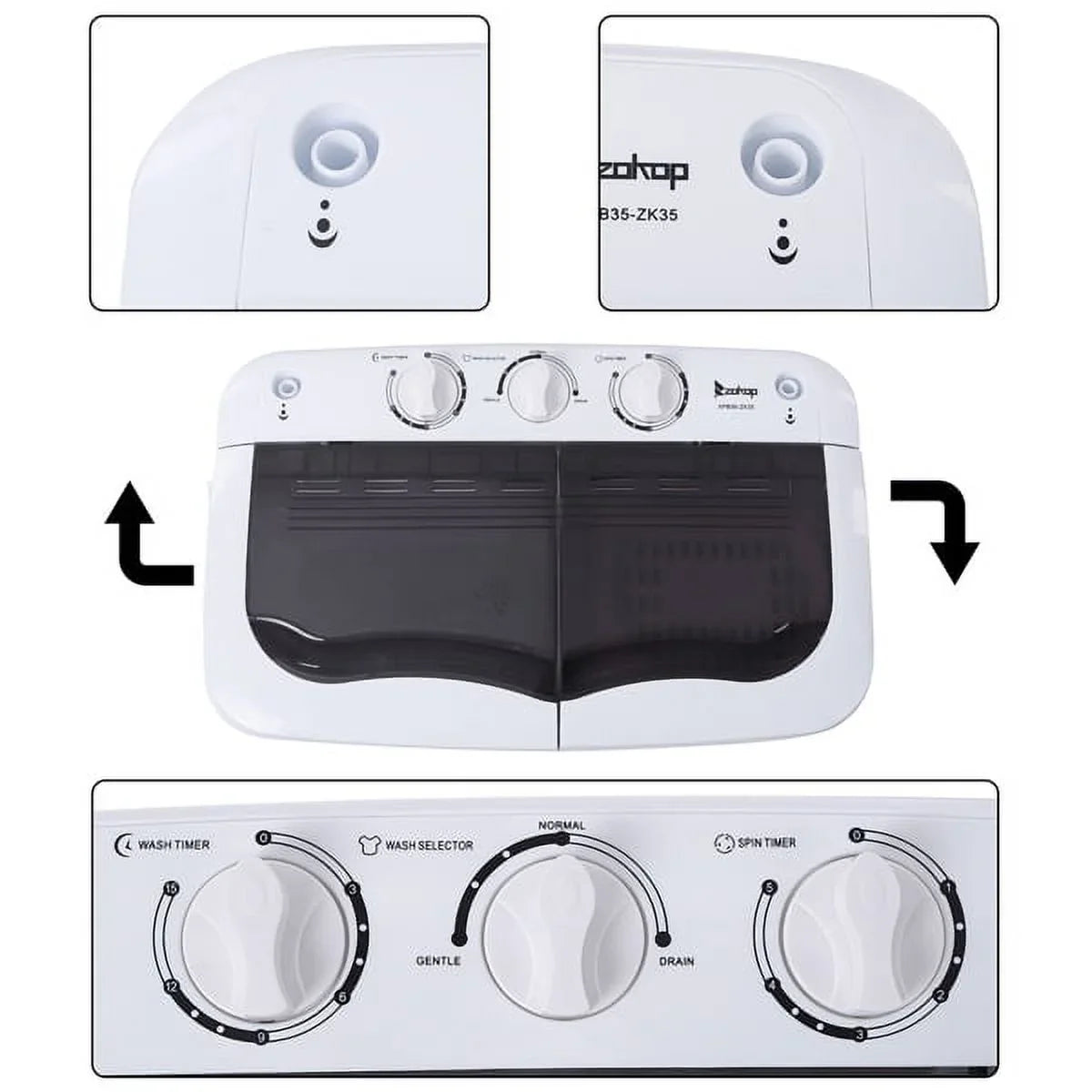 with 6.6lbs Washing SYTHERS Dorms Tub Machine 7.7lbs Spinner, Apartments Mini Pump, for Machine Washer 14.3lbs, Semi-Automatic Drain Combo Twin Washer with