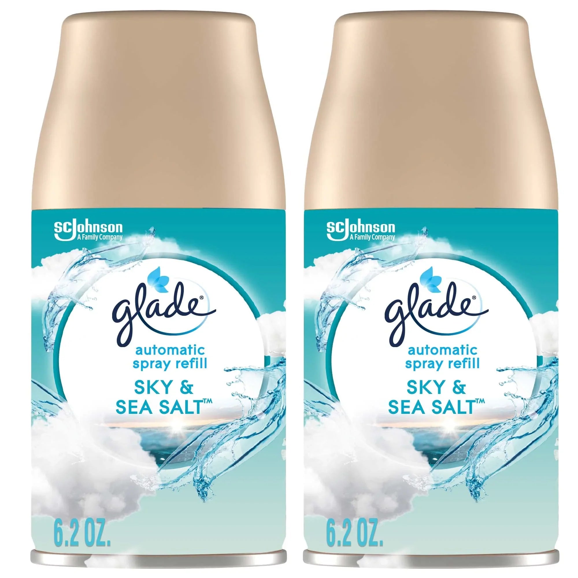Count For 2 & Spray And Air Home Sea Freshener Salt, Bathroom, Glade Automatic Oz, Refill, 6.2 Sky