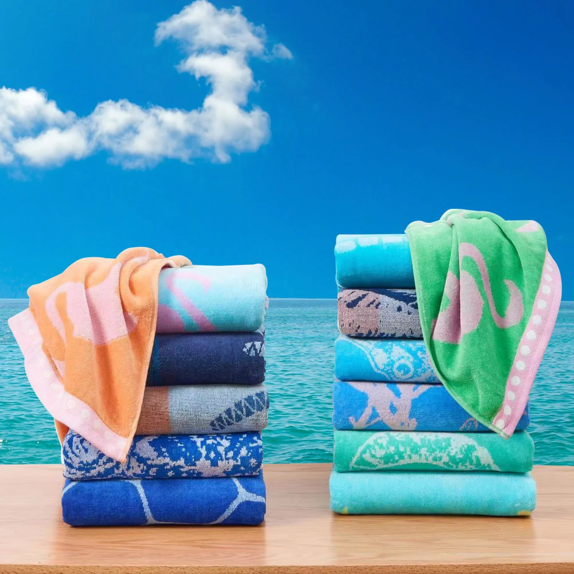 '- 60", Pack Blue 2-Pack x Great Printed Bay / Yellow) Seahorse Towel (2 Beach Home 30" Cotton