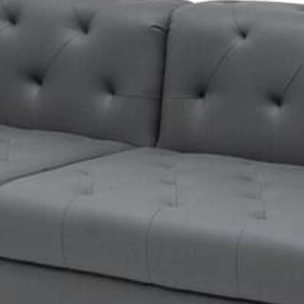 Leather Sofa, Benjara Tufted, Vegan Seater Inch Button Ella Faux Gray Deep 120 4