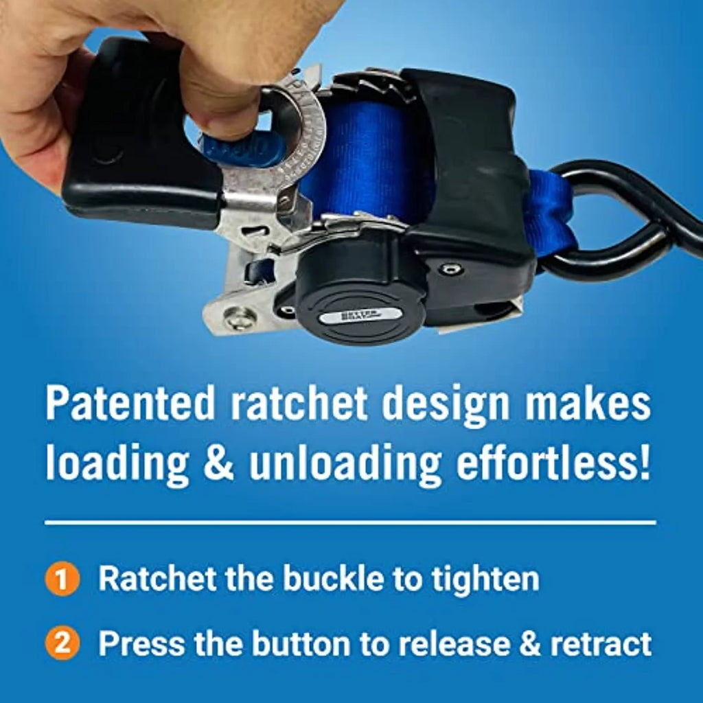 '- Brackets Mounting Buckle Ratchet Set Self-Retracting Heavy - Bolts Straps & Retractable Blue Cargo Stainless with 2x43 for Duty