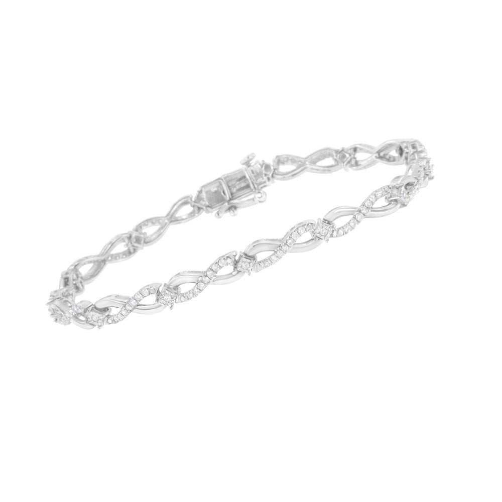 Color, I2-I3 7.25" Bracelet Diamond Link Set Sterling Infinity 1.0 Silver Clarity) .925 Prong Cttw (I-J -