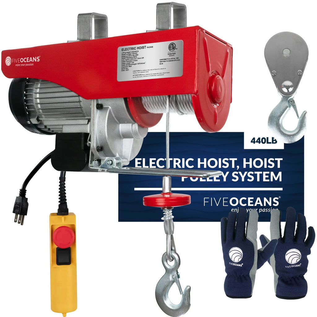 Hoist Hoist, 440 Five Winch Remote 120 System, Emergency Stop Lb Includes Electric 20FT Working Control Pulley V, for Gloves Garage, Factory Oceans FO3780-C1 Hoist, Lifting Pulley - Button Electric