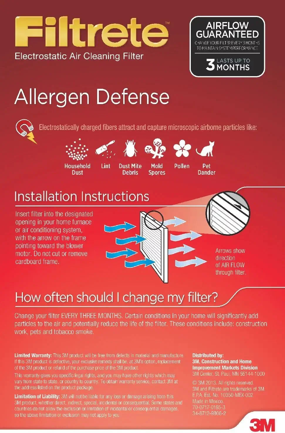 6-Pack, Pack Filter, Allergen 1 24 Air x up Airflow 14 AD23-6PK-2E MPR to Defense Count Guaranteed of 90 1 Micro x HVAC 1000 Filtrete 6 days,