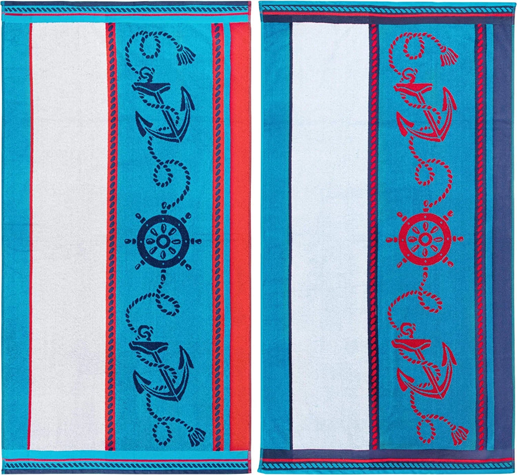 Towel Striped Absorbent, Beach X Sailing Pool, Travel, 34" Adults, Quick 2 Bathroom, Swimming, Kids, Camping, Dry, Shower, Blue/Red/White, Cotton Collection, Set Vacation, Piece For 64",