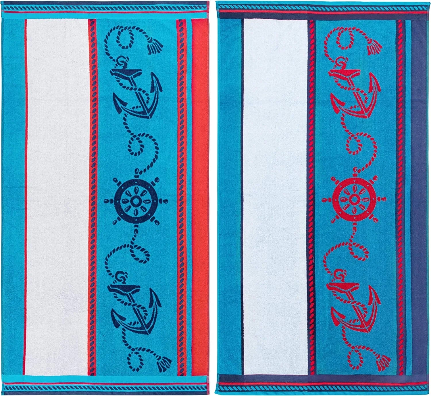 Towel Striped Absorbent, Beach X Sailing Pool, Travel, 34" Adults, Quick 2 Bathroom, Swimming, Kids, Camping, Dry, Shower, Blue/Red/White, Cotton Collection, Set Vacation, Piece For 64",