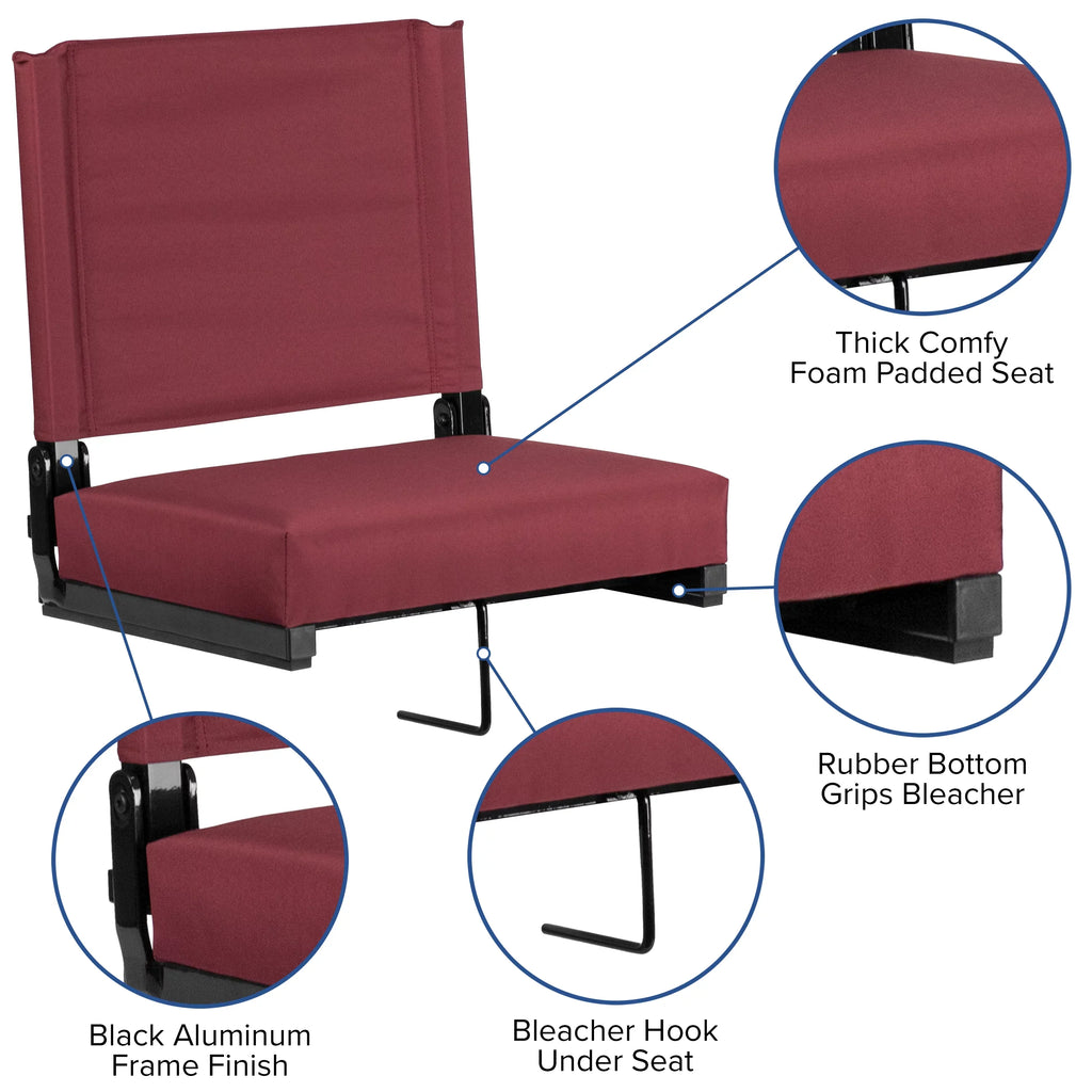 Flash Rated - Handle Maroon by Flash lb. Seat, Ultra-Padded Stadium Grandstand Furniture Seats & Comfort Chair with Lightweight 500