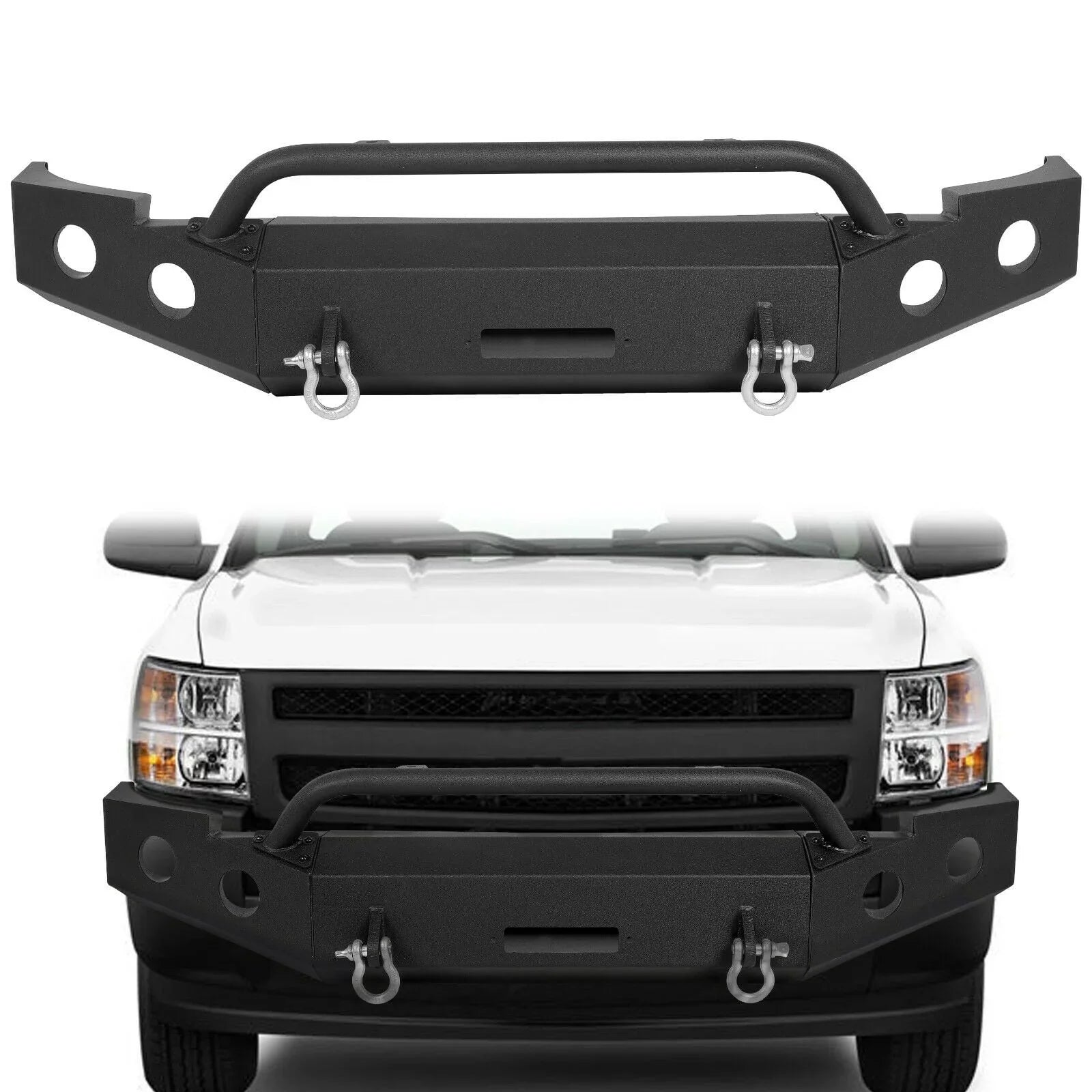 Bar 2012 Chevy Front 2011 Packages 2007-2013 Winch for 2009 D-Rings Coated Steel Silverado 2010 Bumper Powder Push -2 Plate 2008 Kojem w/ 1500 Fit