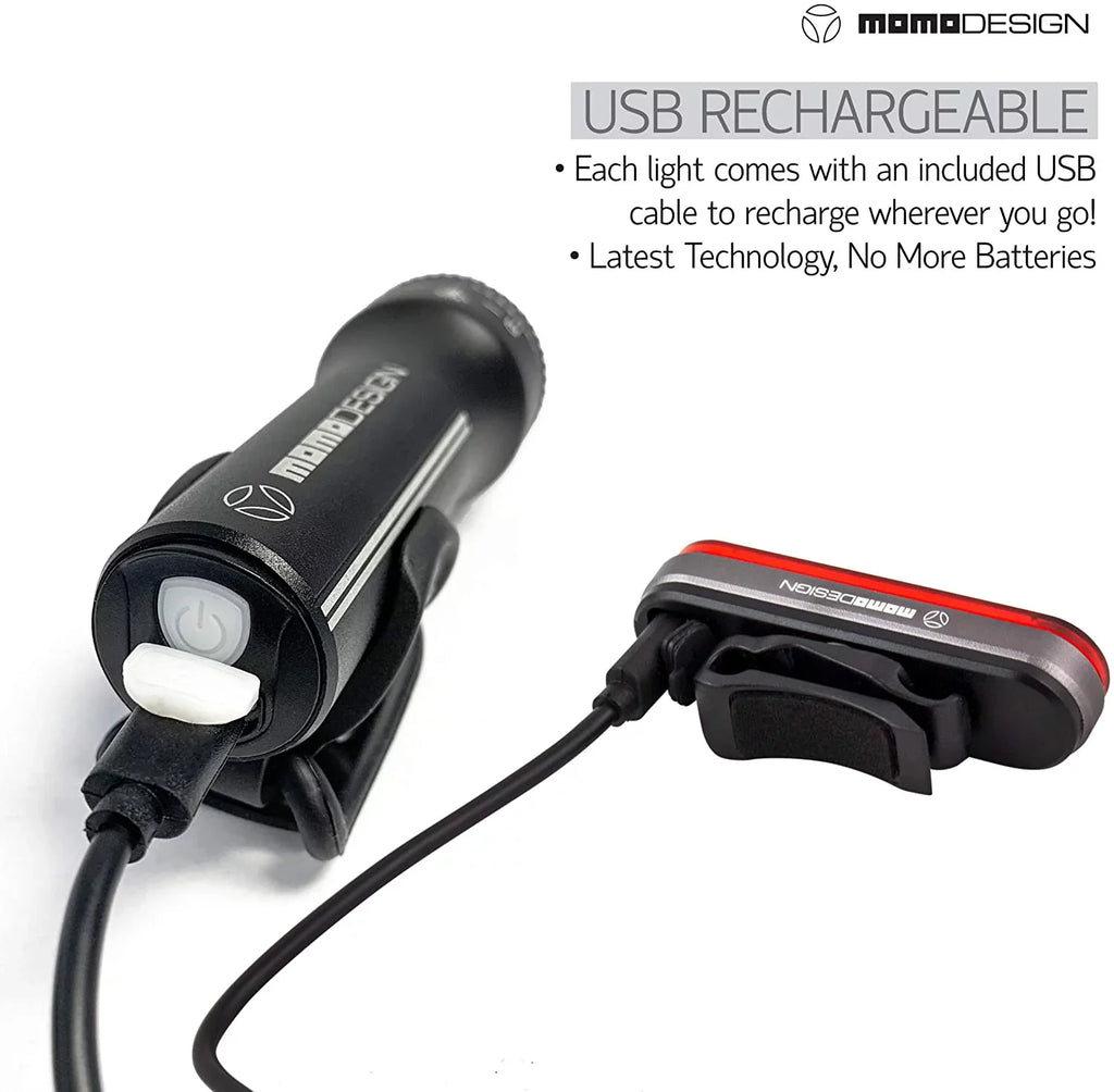 Bike climate USB Visibility, Light MOMODESIGN for Light Rear COMMUTERS KIT for Night & Rechargeable, Designed Resistant, Headlight 300