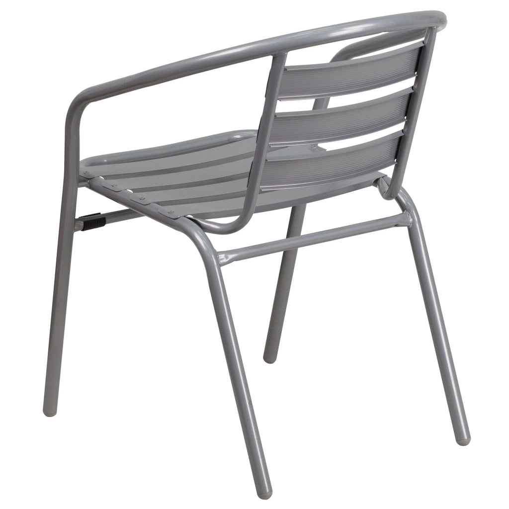 with Restaurant Slats Flash Chair Aluminum Furniture Stack Pack Metal Silver 4