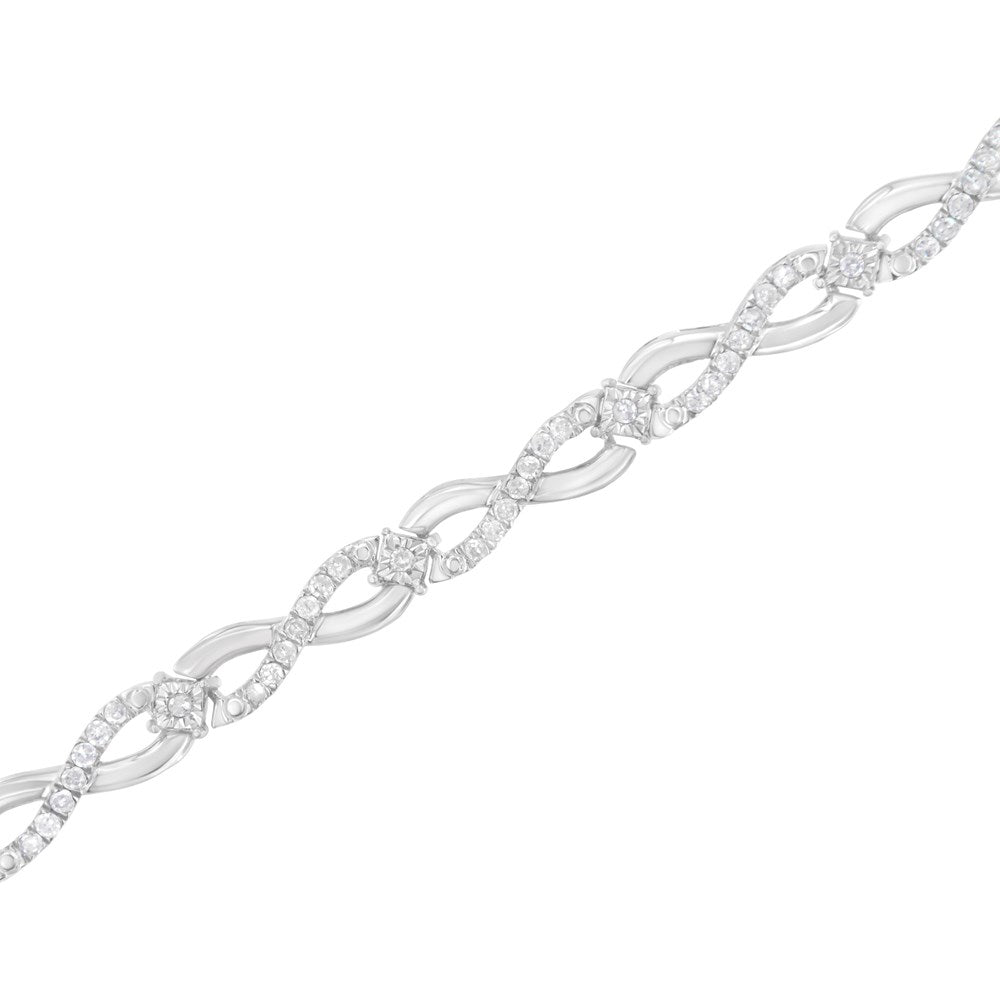 Color, I2-I3 7.25" Bracelet Diamond Link Set Sterling Infinity 1.0 Silver Clarity) .925 Prong Cttw (I-J -