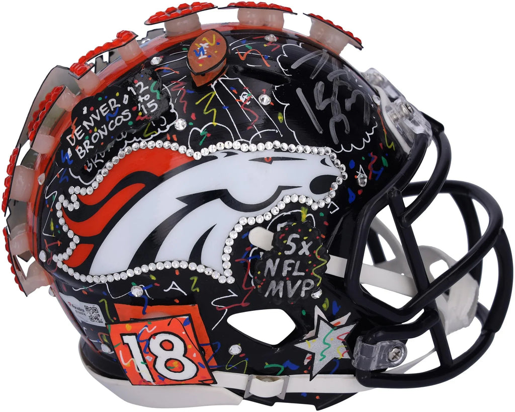 Autographed Painted B703374 Mini - Fanatics Helmet - Certified Charles by Peyton Hand Manning Broncos Authentic Fazzino - Denver Artist