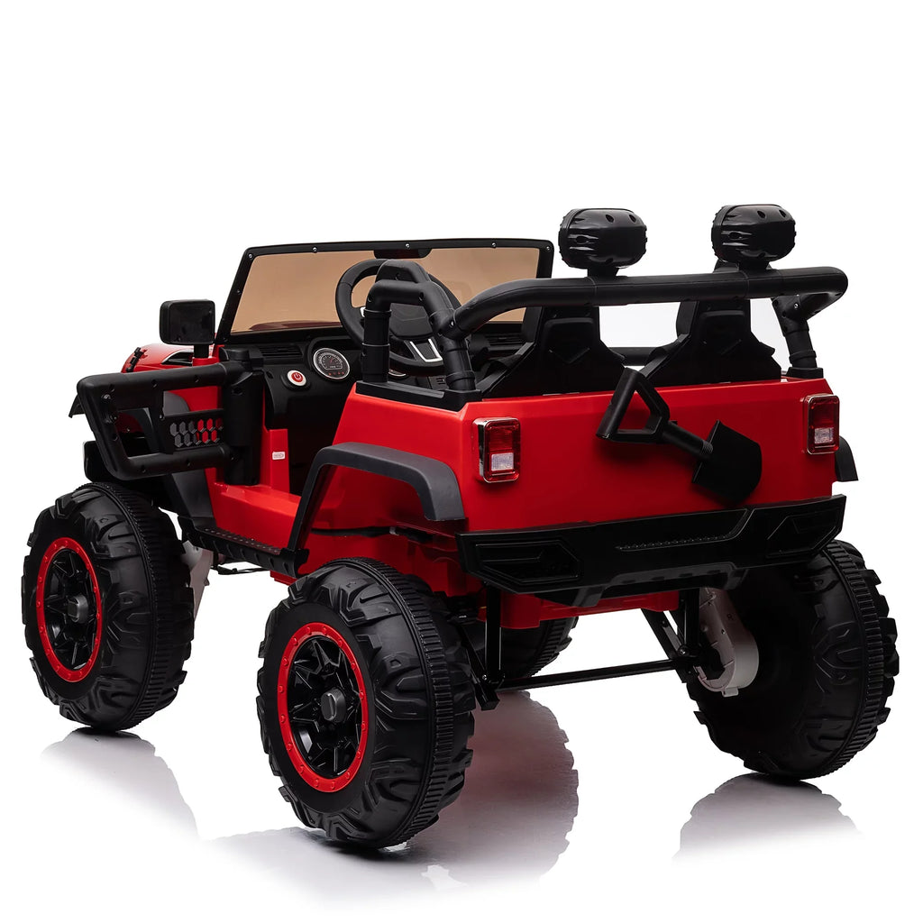 4 Switchable 20" Suspension, (Red) Extra Remote Control, Powerful On Wide Soft Seater 24V 4WD/2WD with Truck Electric Music, Engines, LED Light 2 Ride Brake, Seat, Car Kids Kids Vehicle with
