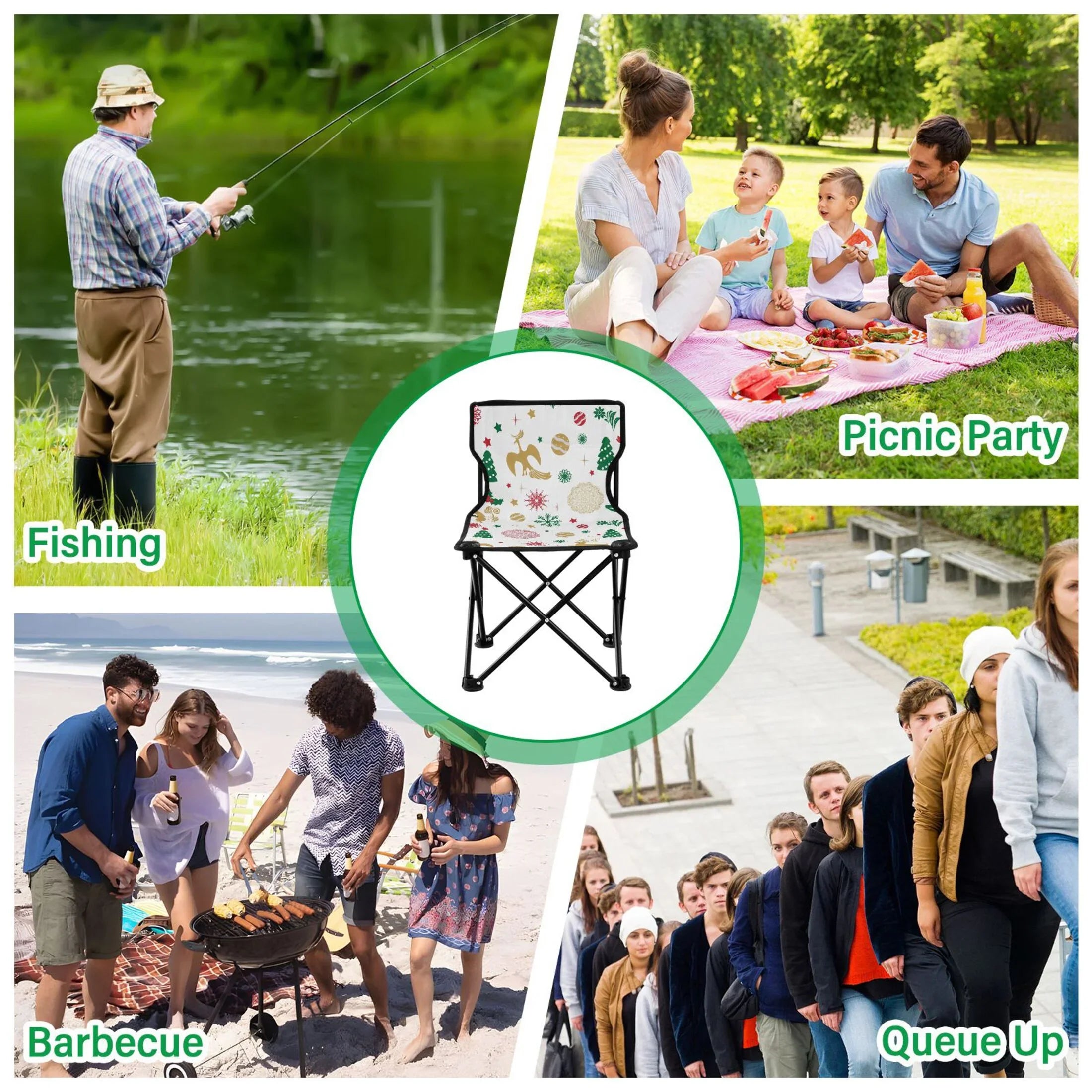 Carry Folding Stars Camping Christmas Chair Deer Support Chair Chair Bag Portable exterior Snowflakes 220LBS to Beach Chair Fishing with Lawn