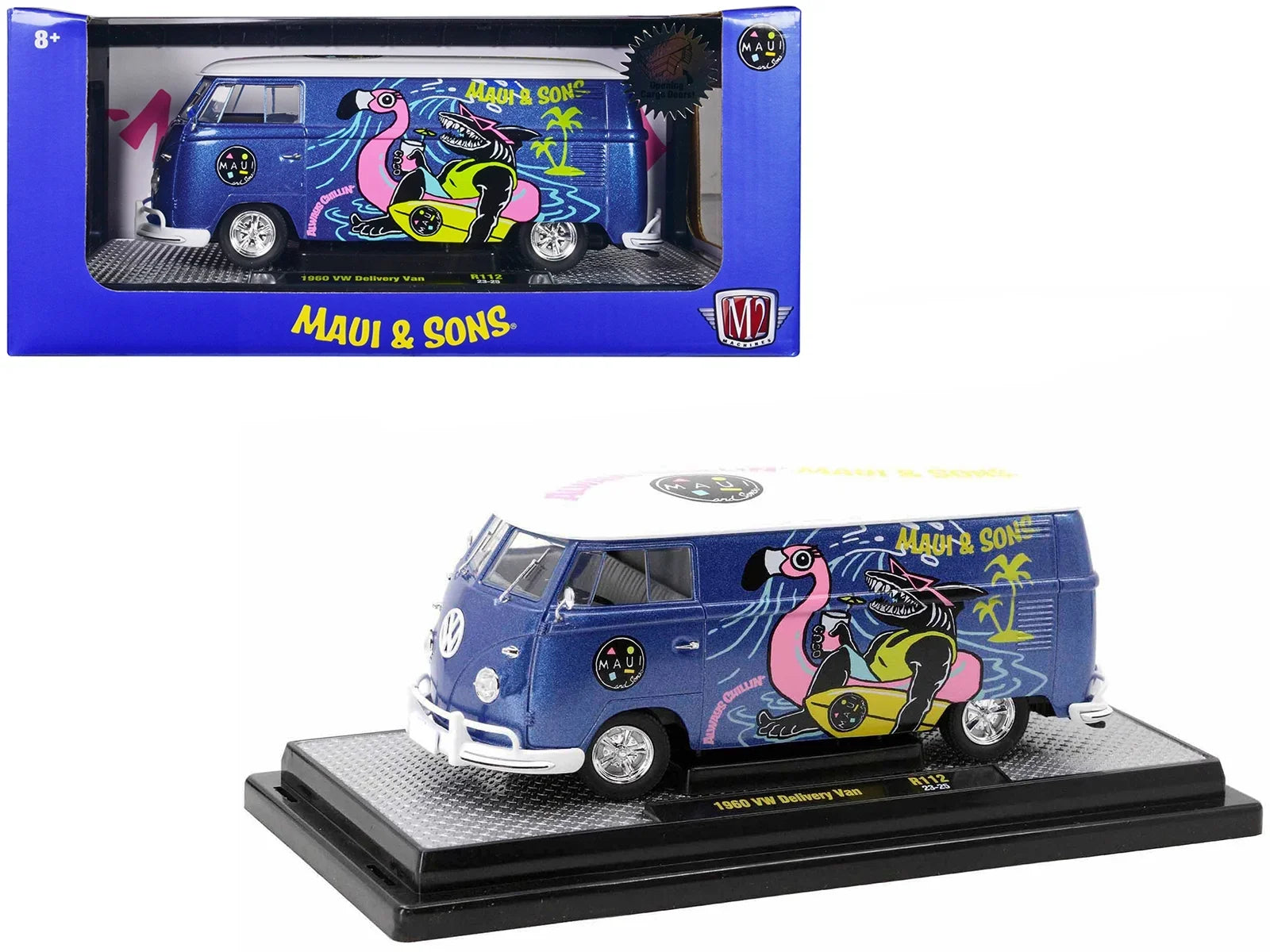 Van Machines to Sons" w/White 1/24 M2 Diecast Ltd Model by Top "Maui Volkswagen Metallic pcs 1960 Ed Car and Blue Delivery 6550