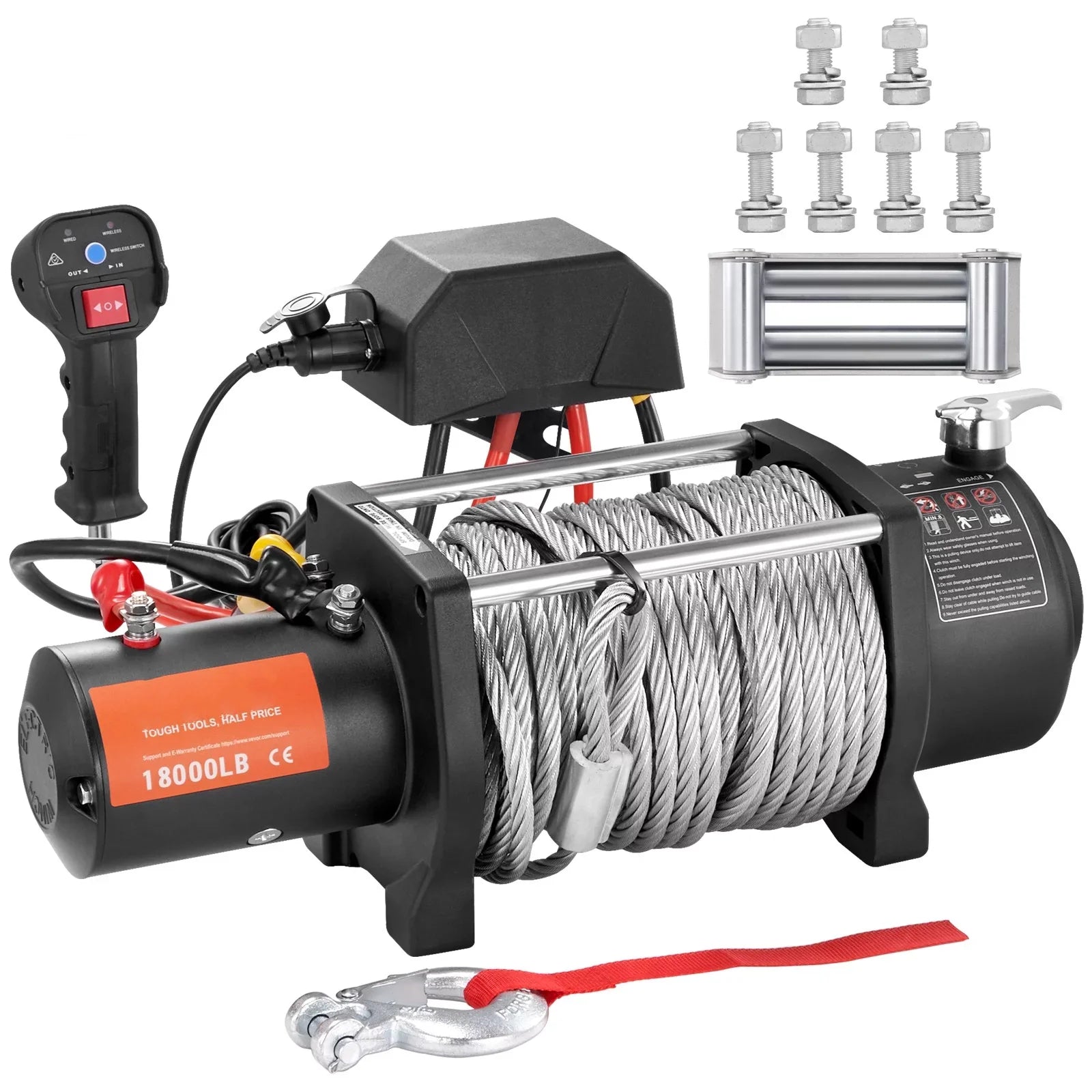 lb 12V Remote Capacity IP67 Winch, Steel BENTISM Electric Winch, Rope Handheld Winch 85ft Load Wireless ATV with 18,000
