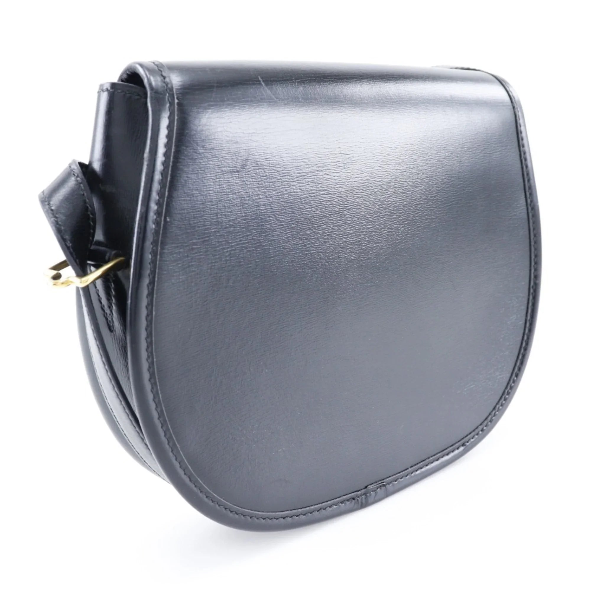 Bag Double Shoulder France Black/Gold Snap H Crossbody (Fair) 1983 Hardware Calf Ladies Hermes Made 〇M Pre-Owned Vintage in Button HERMES