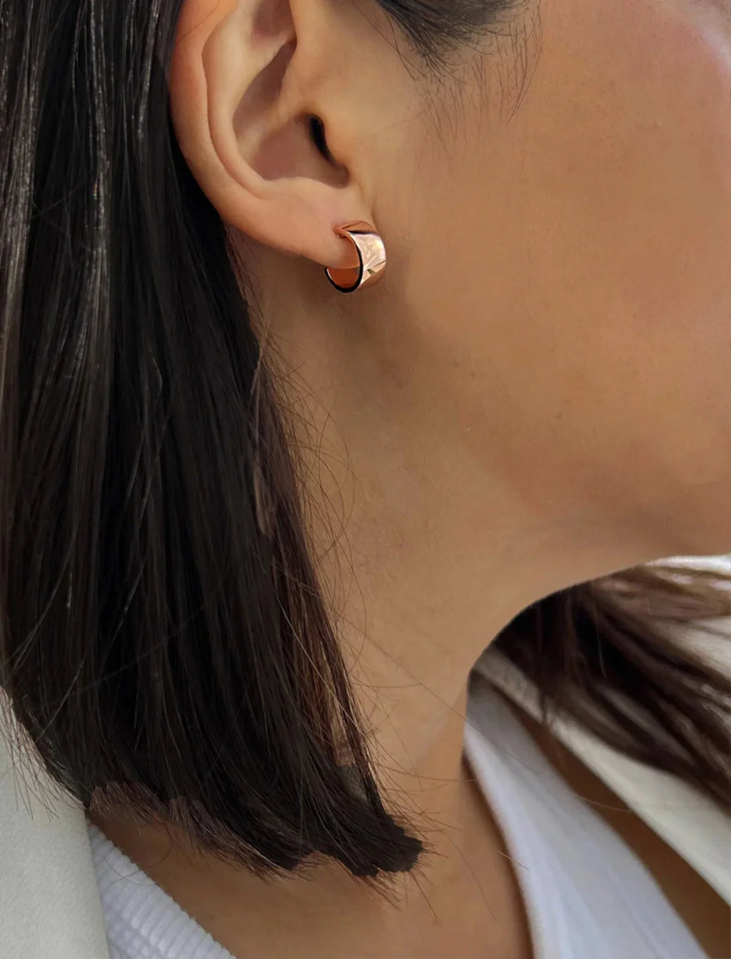 OVER BOSS HOOP SILVER CHUBBY STERLING 18K MINI ROSE EARRINGS GOLD