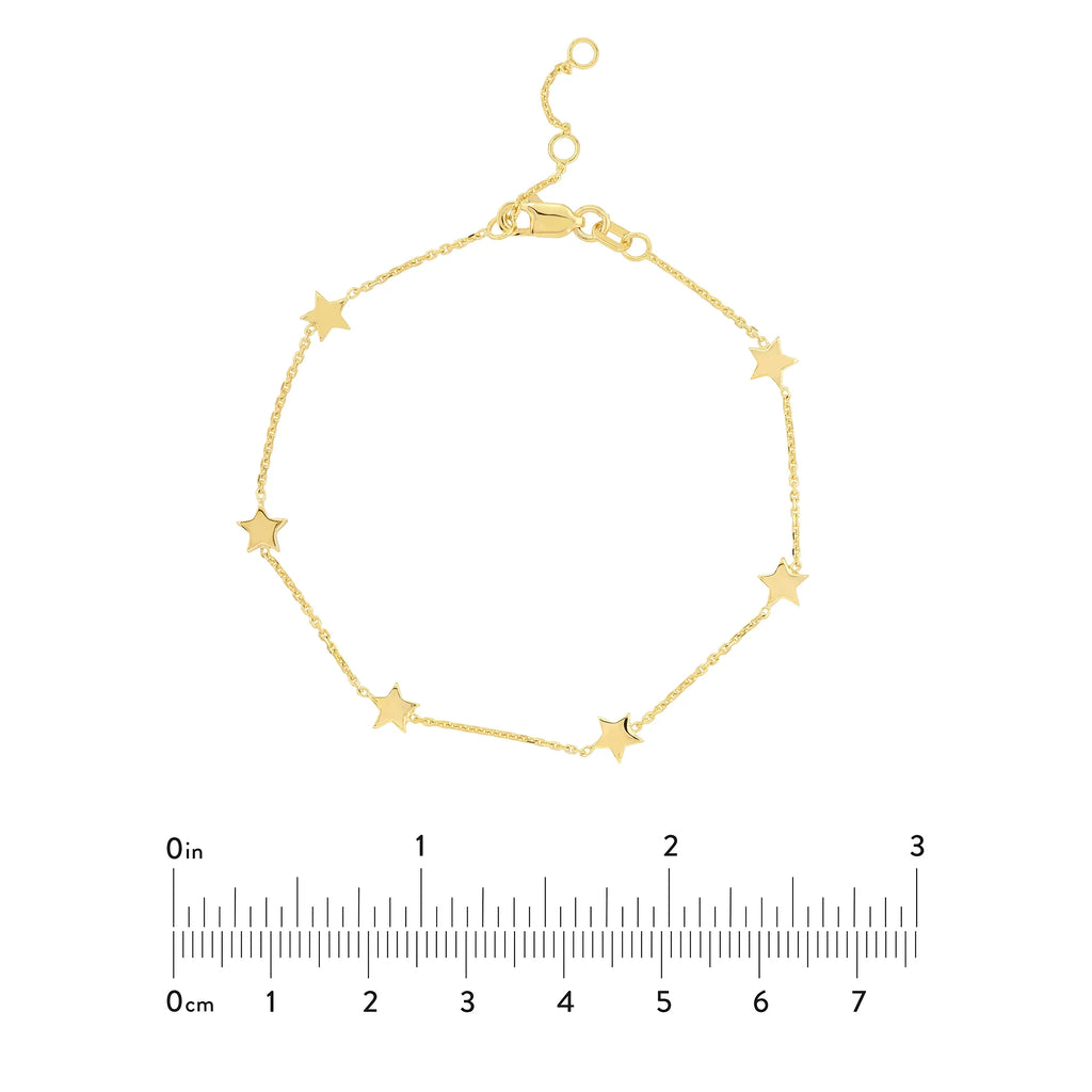 14K - Gold Star Stationed 6 7.25" Adj. Women Bracelet Yellow
