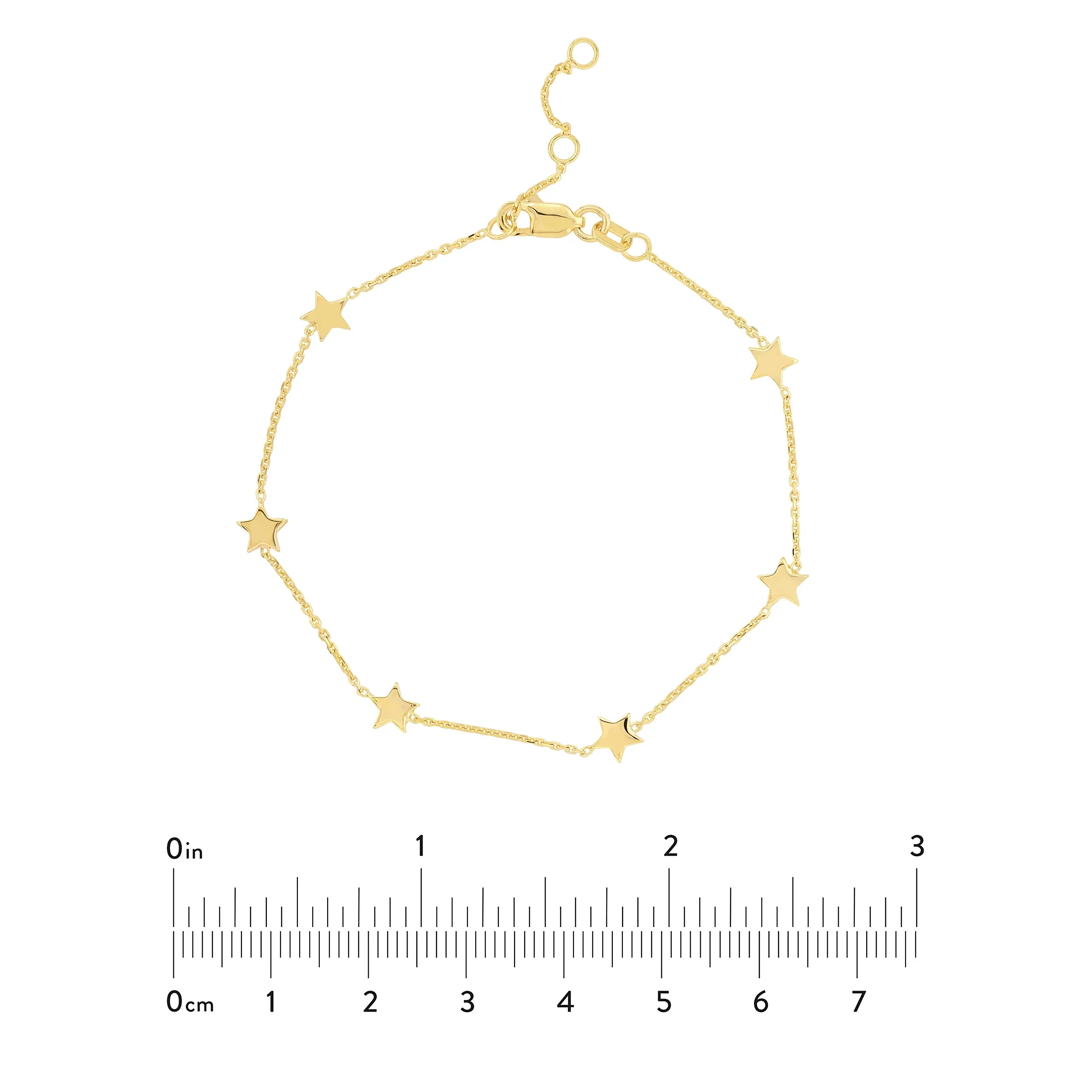 14K - Gold Star Stationed 6 7.25" Adj. Women Bracelet Yellow