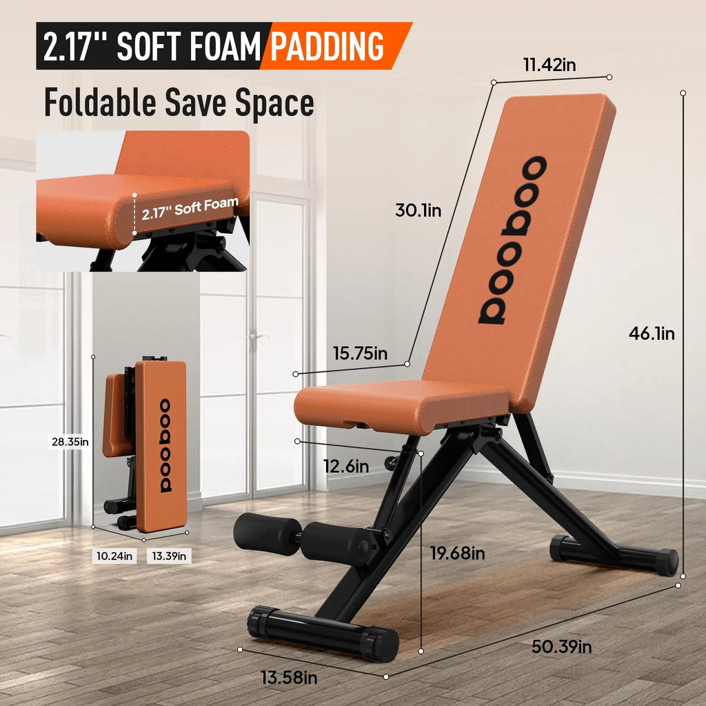 for Home and gym Incline Indoor POOBOO Structure Capacity Folding Workout Thickened incline Weight 800 Training Bench Adjustable Layer bench lbs 5 bench