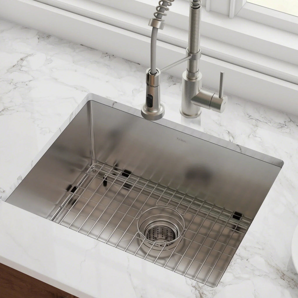 with Stainless PRO 23-inch Undermount Bowl 16 Gauge Standard Continuous Single Kraus Feed Kitchen Waste Guard Disposal Sink Steel Garbage