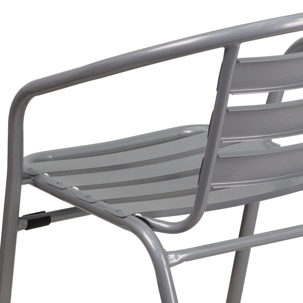 with Restaurant Slats Flash Chair Aluminum Furniture Stack Pack Metal Silver 4