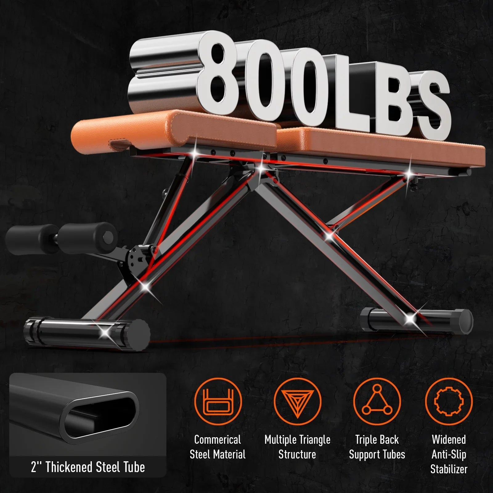 for Home and gym Incline Indoor POOBOO Structure Capacity Folding Workout Thickened incline Weight 800 Training Bench Adjustable Layer bench lbs 5 bench