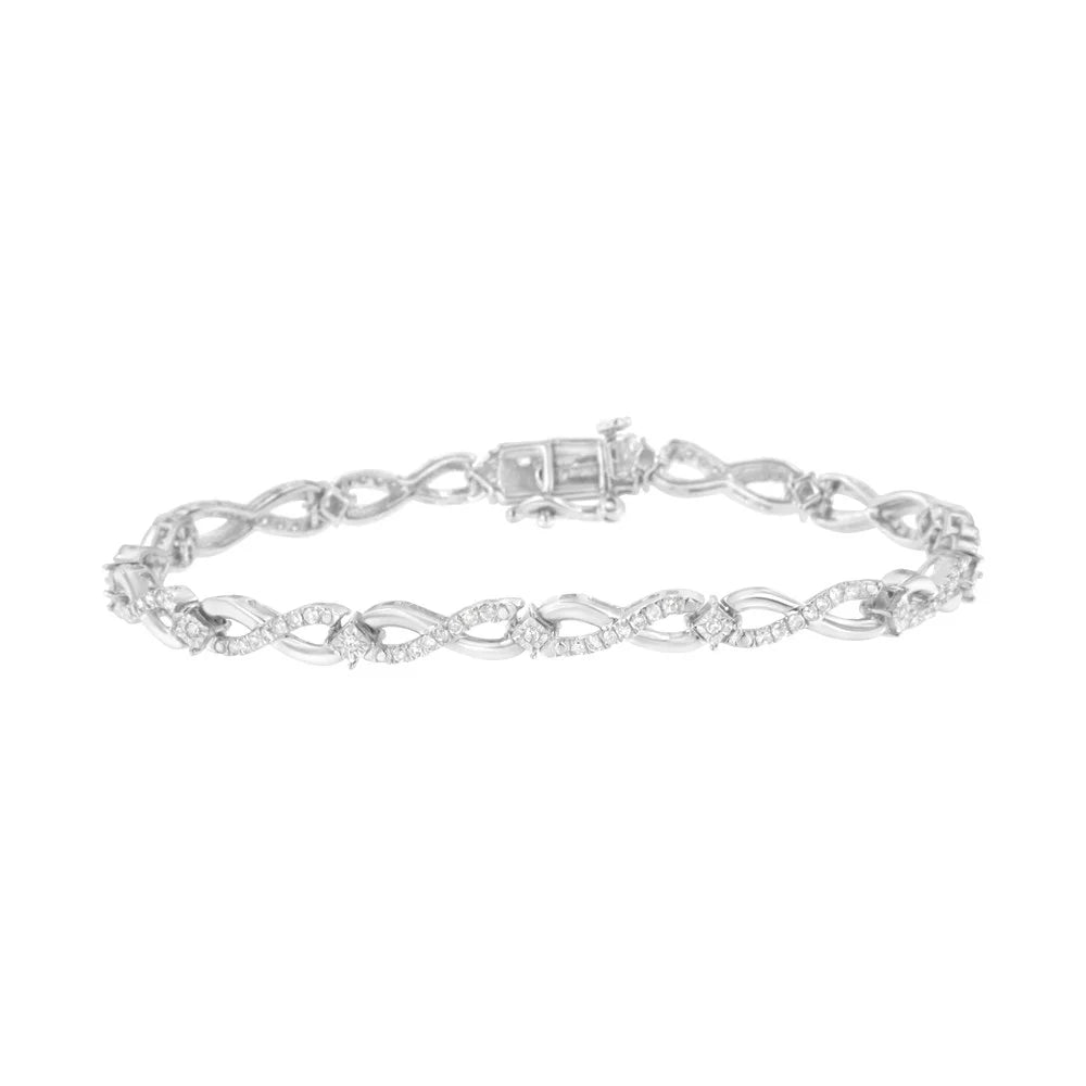 Color, I2-I3 7.25" Bracelet Diamond Link Set Sterling Infinity 1.0 Silver Clarity) .925 Prong Cttw (I-J -