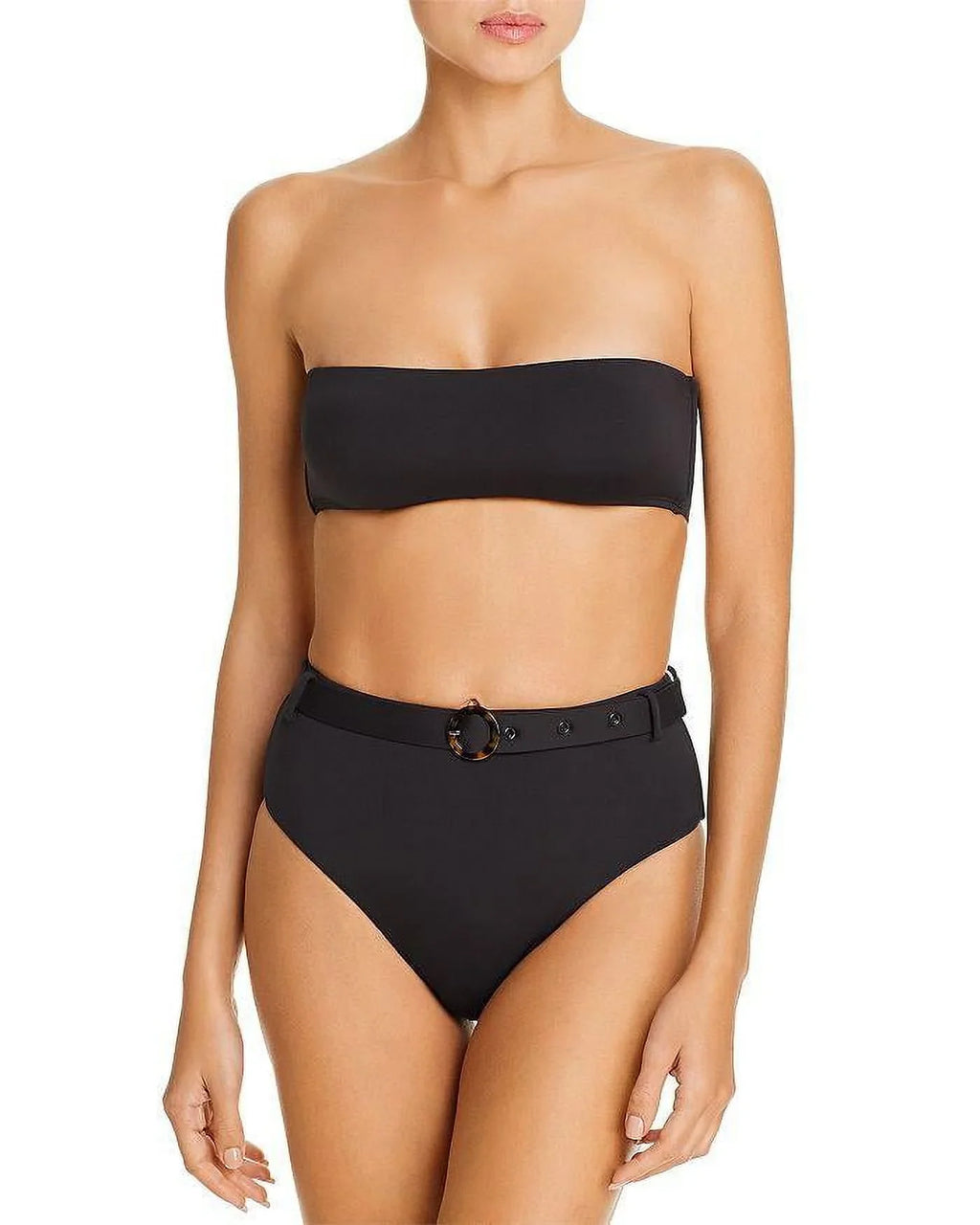 Belted Bottom, High-Waist BLACK Large Bikini Aqua Swim US