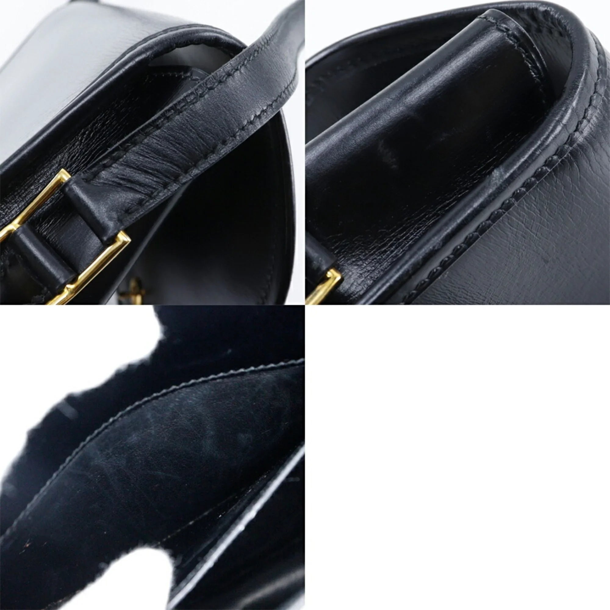 Bag Double Shoulder France Black/Gold Snap H Crossbody (Fair) 1983 Hardware Calf Ladies Hermes Made 〇M Pre-Owned Vintage in Button HERMES