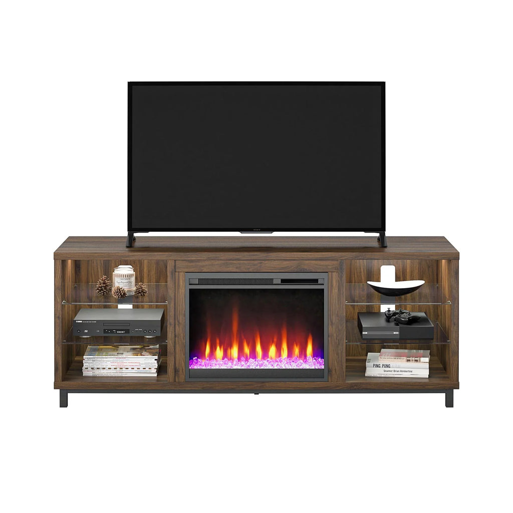 in up Deluxe Fireplace Stand TVs Ameriwood Black Home Lumina 70" to TV for