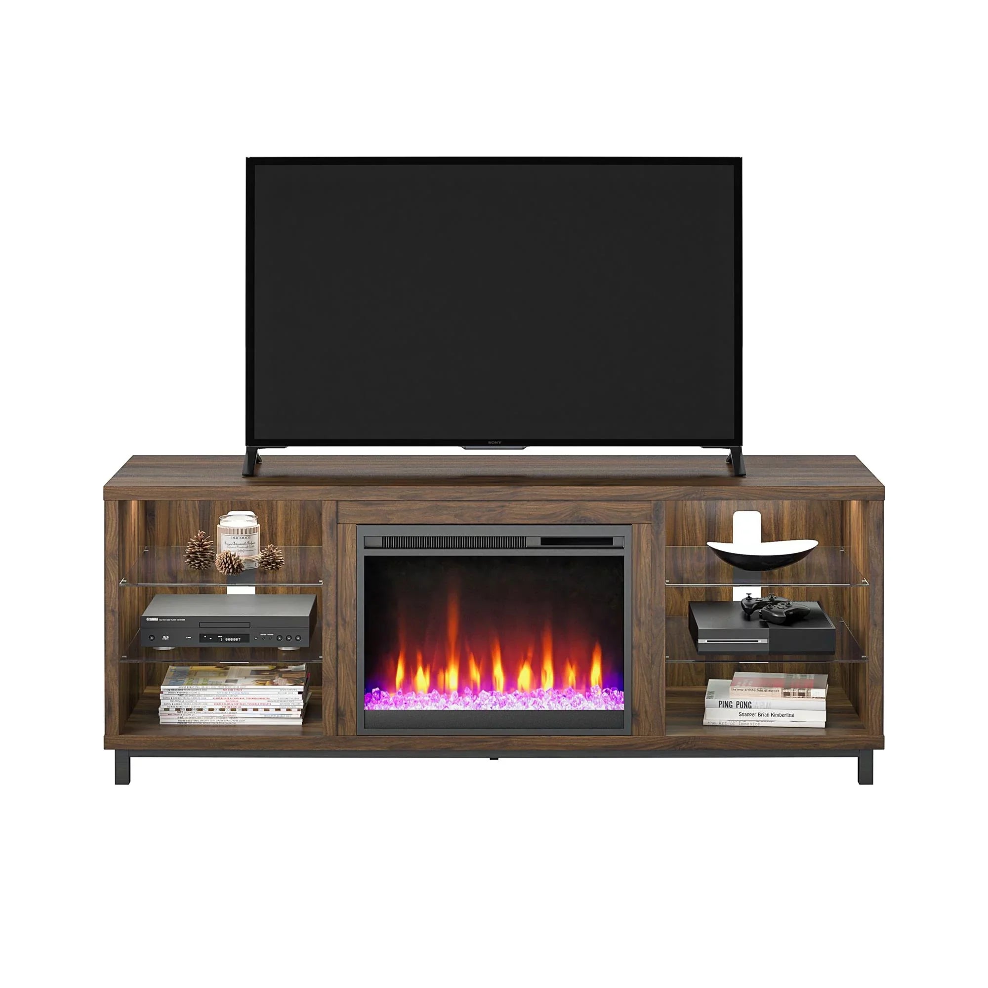 in up Deluxe Fireplace Stand TVs Ameriwood Black Home Lumina 70" to TV for