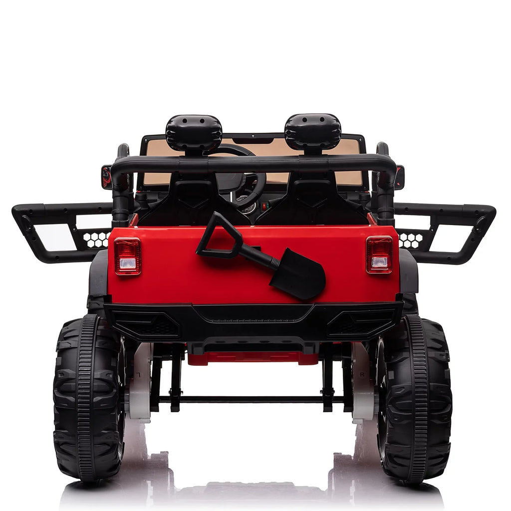 4 Switchable 20" Suspension, (Red) Extra Remote Control, Powerful On Wide Soft Seater 24V 4WD/2WD with Truck Electric Music, Engines, LED Light 2 Ride Brake, Seat, Car Kids Kids Vehicle with