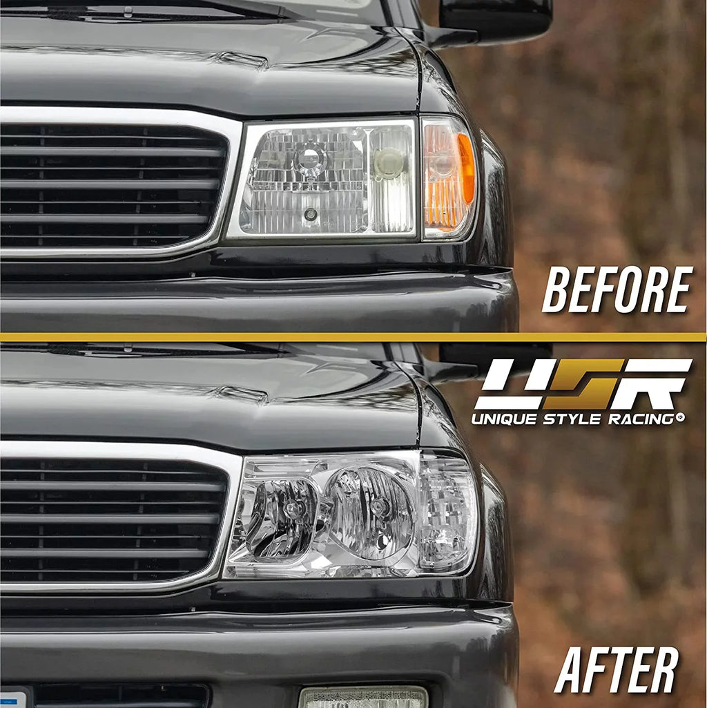 Headlights (Left Design) DEPO USR 100 Corner Headlamps - Right) Piece Clear Cruiser Land ONE 1998-2005 Set + FJ FJ100 design with with (Euro Compatible