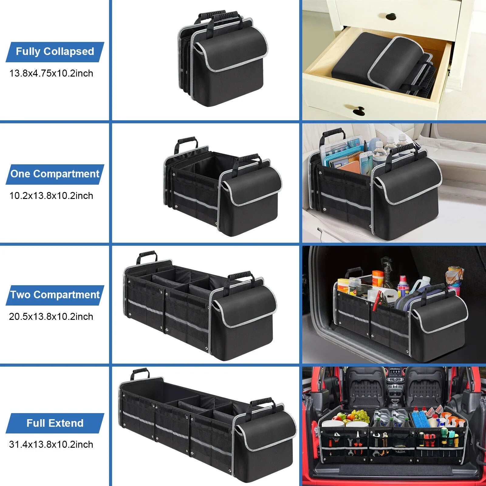 SUV Storage Multi Compartment Trunk Organizer Cargo for Truck US Car Container