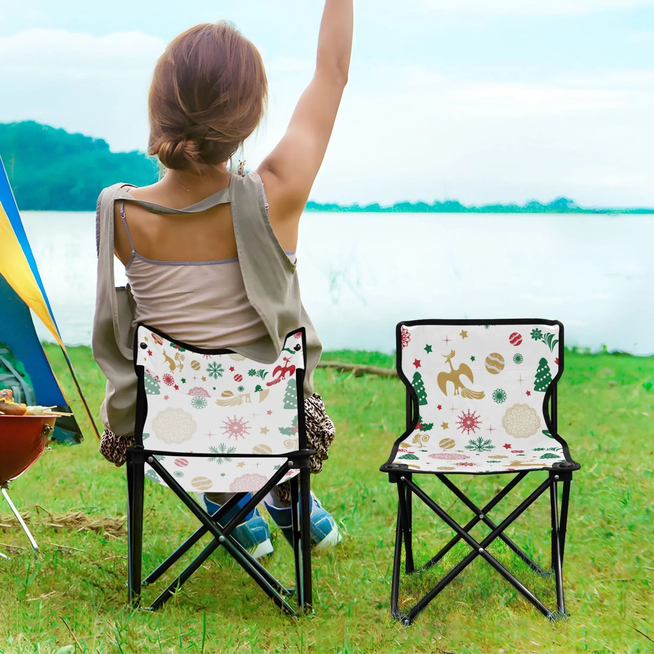 Carry Folding Stars Camping Christmas Chair Deer Support Chair Chair Bag Portable exterior Snowflakes 220LBS to Beach Chair Fishing with Lawn